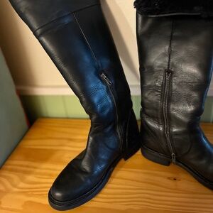 Frye Over The Knee Faux Fur Lined Black Leather Boots Women’s Size 8 EUC RARE